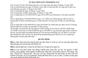 Quyết định 72/2006/QĐ-UBND trình tự, thủ tục cấp giấy phép hoạt động khoáng sản