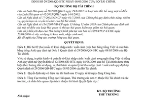 Quyết định 55/2006/QĐ-BTC bãi bỏ mẫu tờ khai xuất nhập cảnh sửa đổi 29/2006/QĐ-BT