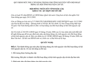 Nghị quyết 41/2006/NQ-HĐND mức phụ cấp hàng tháng tình nguyện viên cấp xã Đắk Lắk