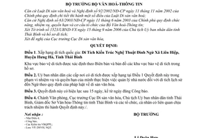 Quyết định 87/2006/QĐ-BVHTT xếp hạng di tích quốc gia đền Ngừ , xã Liên Hiệp,Hưng Hà,Thái Bình