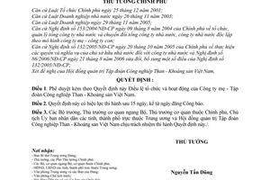 Quyết định 228/2006/QĐ-TTg Điều lệ tổ chức hoạt động  Công ty mẹ-Tập đoàn Công nghiệp Than-Khoáng sản Việt Nam