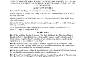 Quyết định 952/2006/QĐ-UBND phân cấp thẩm định phê duyệt thi công công trình thủy lợi Tây Ninh