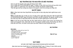 Quyết định 17/2006/QĐ-BTNMT cấp phép hành nghề khoan nước dưới đất