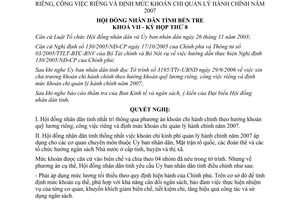 Nghị quyết 86/2006/NQ-HĐND điều chỉnh khoán chi hành chính khoán quỹ lương riêng 2007 Bến Tre