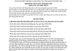 Nghị quyết 87/2006/NQ-HĐND  đẩy mạnh xã hội hoá hoạt động giáo dục, y tế, văn hoá, thể dục thể thao, dạy nghề tỉnh Bến Tre giai đoạn 2006 -2010