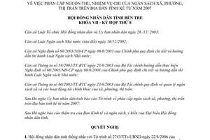 Nghị quyết 85/2006/NQ-HĐND phân cấp thu chi ngân sách xã phường thị trấn Bến Tre kể từ 2007