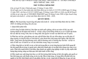 Quyết định 230/2006/QĐ-TTg Quy hoạch tổng thể phát triển kinh tế-xã hội tỉnh Điện Biên 2006-2020