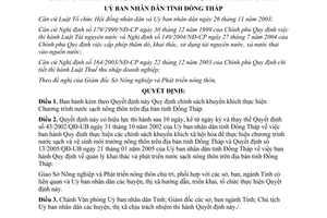 Quyết định 62/2006/QĐ-UBND chính sách khuyến khích nước sách nông thôn Đồng Tháp