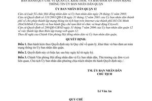 Quyết định 179/2006/QĐ-UBND quy chế quản lý, khai thác bảo đảm an toàn mạng thông tin ủy ban nhân dân Quận 12