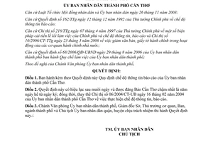 Quyết định 72/2006/QĐ-UBND chế độ thông tin báo cáo ủy ban nhân dân Cần Thơ