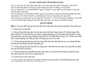 Quyết định 36/2006/QĐ-UBND  quy định đơn giá thuê đất, thuê mặt nước trên địa bàn tỉnh Kiên Giang