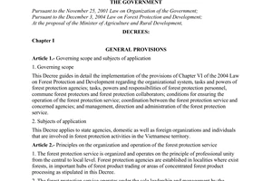 Decree of Government No. 119/2006/ND-CP of October 16, 2006 on organization and operation of The Forest Protection Service