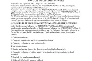 Circular No. 97/2006/TT-BTC of October 16, 2006, guiding charges and fees to be decided by People’s councils of provinces and centrally run cities