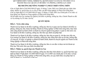 Quyết định 92/2006/QĐ-BNN chức năng, nhiệm vụ, quyền hạn cơ cấu tổ chức Thanh tra Cục Quản lý đê điều phòng, chống lụt,bão