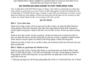 Quyết định 91/2006/QĐ-BNN chức năng, nhiệm vụ, quyền hạn cơ cấu tổ chức Thanh tra Cục Bảo vệ thực vật