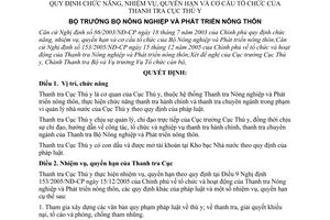 Quyết định 93/2006/QĐ-BNN chức năng, nhiệm vụ, quyền hạn cơ cấu tổ chức Thanh tra Cục Thú y