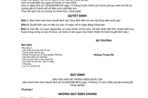 Quyết định 37/2006/QĐ-BCN  đấu nối vào hệ thống điện quốc gia