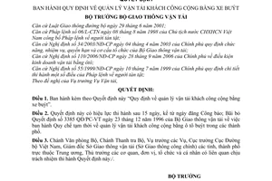 Quyết định 34/2006/QĐ-BGTVT  quản lý vận tải khách công cộng bằng xe buýt