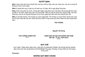 Quyết định 232/2006/QĐ-TTg  Quy chế thu thập, tổng hợp, báo cáo, chia sẻ công bố thông tin nợ nước ngoài