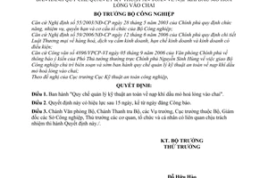 Quyết định 36/2006/QĐ-BCN quy chế quản lý kỹ thuật an toàn nạp khí dầu mỏ hoá lỏng vào chai