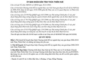 Quyết định 2407/QĐ-UBND năm 2006 Hỗ trợ ngành thủy sản 2006 2010 Thừa Thiên Huế