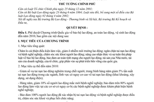 Quyết định 233/2006/QĐ-TTg  Chương trình Quốc gia bảo hộ lao động, an toàn lao động, vệ sinh lao động đến 2010