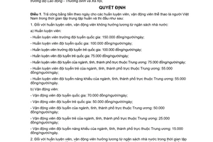 Quyết định 234/2006/QĐ-TTg  chế độ huấn luyện viên, vận động viên thể thao