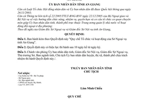 Quyết định 42/2006/QĐ-UBND Quy chế tổ chức hoạt động Sở Ngoại vụ tỉnh An Giang