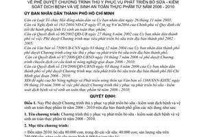 Quyết định 150/2006/QĐ-UBND Chương trình thú y phục vụ phát triển bò sữa - kiểm soát dịch bệnh và vệ sinh an toàn thực phẩm từ 2006-2010