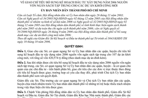 Quyết định 151/2006/QĐ-UBND giao chỉ tiêu bổ sung kế hoạch đầu tư xây dựng 2006 vốn ngân sách tập trung dự án khởi công mới