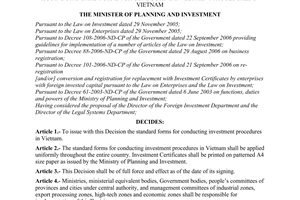 Decision No. 1088/2006/QD-BKH of October 19, 2006, issuing standard forms for conducting investment procedures in Vietnam