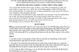 Quyết định 3080/QĐ-BNN-BVTV mức biên chế viên chức,lùn xoắn lá hại lúa vùng Đồng bằng sông Cửu Long,miền Đông Nam bộ