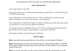 Quyết định số 1963/2006/QĐ- TTCP Quy chế làm việc của Thanh tra Chính phủ