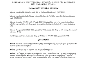 Quyết định 77/2006/QĐ-UBND phân cấp ủy quyền quản lý cây xanh đô thị Đồng Nai