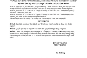 Quyết định 94/2006/QĐ-BNN Danh mục phân bón phải áp dụng tiêu chuẩn ngành