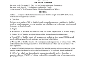Decision No. 239/2006/QD-TTg of October 24, 2006 approving the scheme on assistance for disabled people in the 2006-2010 period
