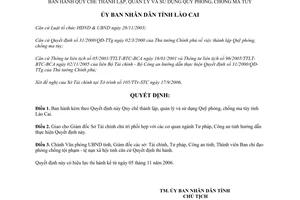 Quyết định 84/2006/QĐ-UBND thành lập quản lý sử dụng Quỹ phòng chống ma túy Lào Cai