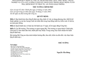 Quyết định 238/2006/QĐ-TTg sử dụng phương tiện, thiết bị kỹ thuật nghiệp vụ lực lượng CSND tuần tra,kiểm soát trật tự,ATGT