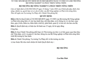 Quyết định 95/2006/QĐ-BNN bãi bỏ 58/2003/QĐ-BNN