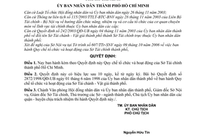 Quyết định154/2006/QĐ-UBND Quy chế tổ chức hoạt động Sở Tài chính thành phố Hồ Chí Minh