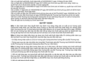 Quyết định 60/2006/QĐ-BTC thuế nhập khẩu hàng nhập khẩu từ Campuchia