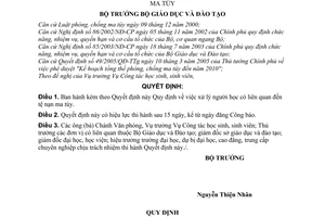 Quyết định 48/2006/QĐ-BGDĐT  xử lý người học liên quan đến tệ nạn ma túy