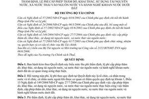 Quyết định 59/2006/QĐ-BTC mức thu,chế độ thu, nộp, quản lý,phí thẩm định, lệ phí thăm dò, khai thác, sử dụng nước,xả nước thải,khoan nước dưới đất