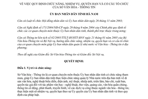 Quyết định 30/2006/QĐ-UBND chức năng nhiệm vụ quyền hạn tổ chức Sở Văn hóa Thông tin Hà Nam