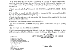 Thông báo 328/2006/TB-BTC tỷ giá hạch toán ngoại tệ tháng 11/2006