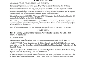 Quyết định 106/2006/QĐ-UBND thành lập quỹ đầu tư phát triển Bình Phước