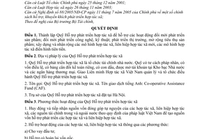 Quyết định 246/2006/QĐ-TTg thành lập Quỹ hỗ trợ phát triển hợp tác xã