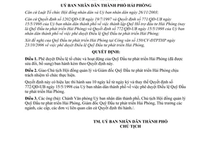 2356/2006/QĐ-UBND Điều lệ tổ chức và hoạt động của Quỹ Đầu tư phát triển