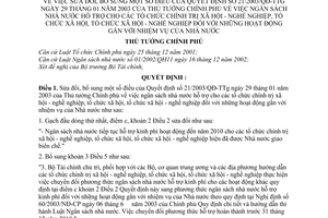 Quyết định 247/2006/QĐ-TTg NSNN hỗ trợ tổ chức chính trị xã hội - nghề nghiệp, tổ chức xã hội hoạt động nhiệm vụ Nhà nước sửa đổi 21/2003/QĐ-TTg