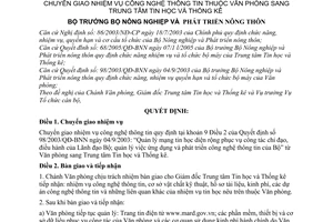 Quyết định 97/2006/QĐ-BNN chuyển giao nhiệm vụ công nghệ thông tin thuộc văn phòng sang Trung tâm tin học và Thống kê